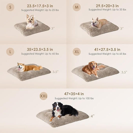 EHEYCIGA Fluffy Dog Crate Bed for Small Dogs, Plush Faux Fur Dog Crate Pad, Calming Anti Anxiety Small Dog Bed for Crate, Washable Soft Warm Dog Crate Mat with Non-Slip Bottom, Taupe