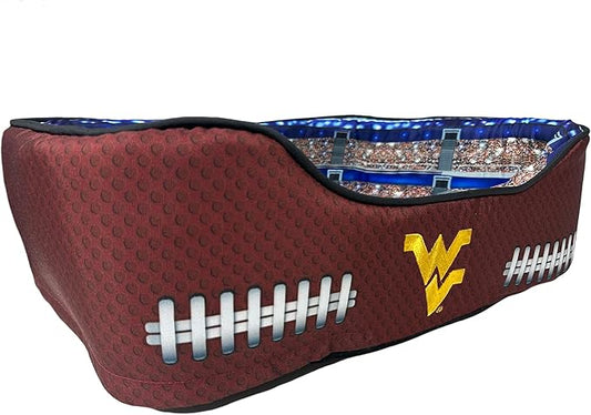 NCAA West Virginia Mountaineers Stadium Dog Bed, Pet Pillow Bed for Dogs, Sporty Football Dog Bed and Lounge Cushion
