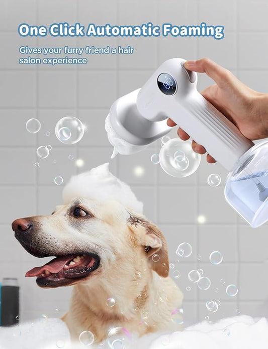 Automatic Foaming Soap Dog Bath Brush, Foaming Dispenser with Soft Silicone Massage Dog Shampoo Brush, One-Click Deep Cleaning Dog Washing Brush for Short and Long Haired Pet, White