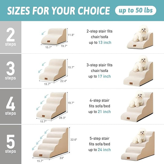 Dog Stairs for Small Dogs 19.7" H, Pet Step with Leakproof Cover, High Density Foam Cat Ramp for Bed, Couch or Sofa, Lightweight, Durable, Comfort, 15.7x28.3x19.7 inch, 4 Tiers, Beige