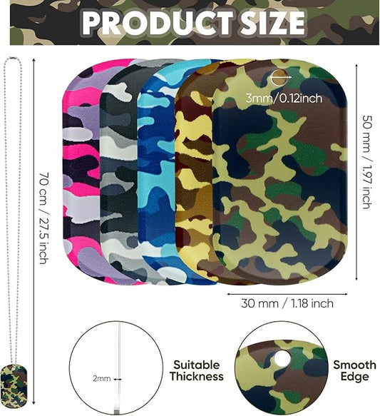 Wonderjune 60 Pack Dog Tag Necklaces Acrylic Dog Tags Military Dog Tags Party Supplies Dog Tags Bulk Include 30 Pcs Dog Tags with 30 Pcs 70cm Long Chains for Soldier Men Dogs(Camouflage)