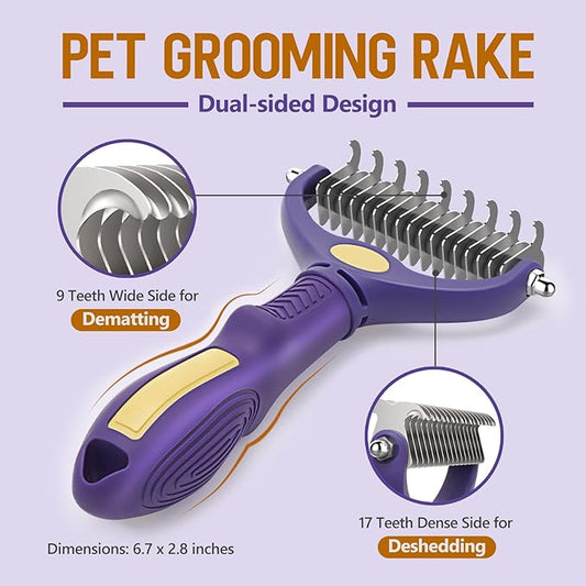 Pet Grooming Rake Grooming Comb Reduce Shedding Dematting Undercoat Brush Deshedding Tool for Dogs and Cats, Dual-Sided, Remove Tangles and Floating Hair