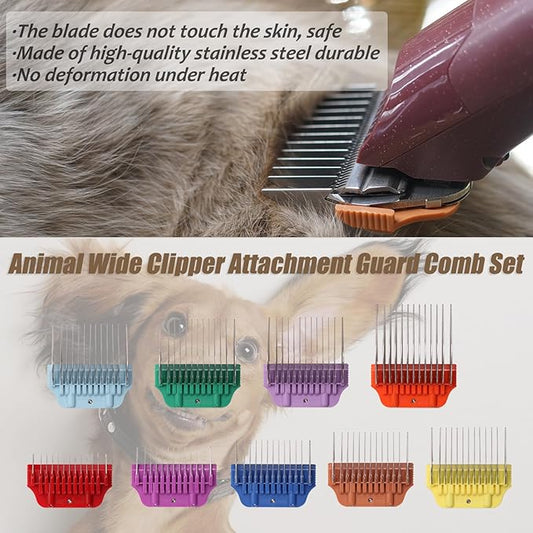 Dog Animal Stainless Steel Wide Clipper Attachment Guard Comb Set for A5 Series | Snap-On/Off Design Combs,Only Fir for 10W/15W/30W Wide Blade (9-Piece)