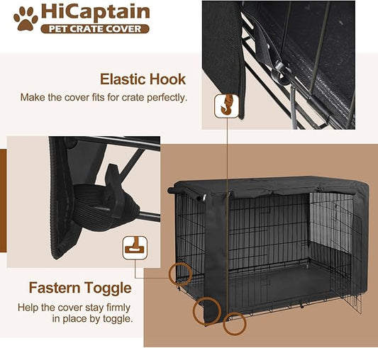 HiCaptain Dog Crate Cover for 48 Inches Wire Crates, Heavy-Duty Polyester Indoor Dog Kennel Cover Universal Fit for 1 2 Doors Standard Metal Dog Cage (Black)