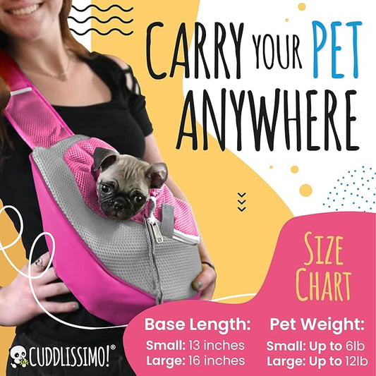 Pet Sling Carrier - Small Dog Puppy Cat Carrying Bag Purse Pouch -For Pooch Doggy Doggie Yorkie Chihuahua Baby Papoose Bjorn -Hiking Front Backpack Chest Body Holder Pack To Wear (Pink-L)