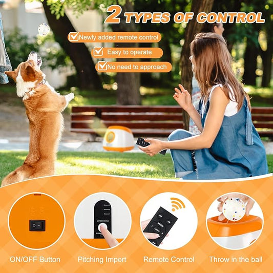 Automatic Ball Launcher for Dogs, Dog Ball Thrower with 40-60-80Ft Distance, Rechargeable Automatic Launcher with 4 Balls (2.5"), Remote Control Launcher for Medium & Large