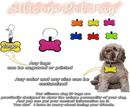 6 Pack Soundless Bone Design Pet ID Tag with 6 Popular Colors in One Set,Personlized Silent Dog Tag,Easy Engraved and Double Sided, No More Jingling Pet Tags,Never Fades-Durable for Dog and Cat