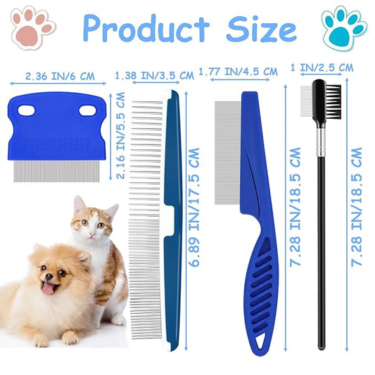 Pet Grooming Comb Sets for Cats and Dogs,Cuteabc 5 Pcs Comb Set Include Double-sided Dog Eye Comb/Dematting Comb/Flea Lice Combs and Grooming Comb Multipurpose Tools for Pet Cat Dogs Grooming