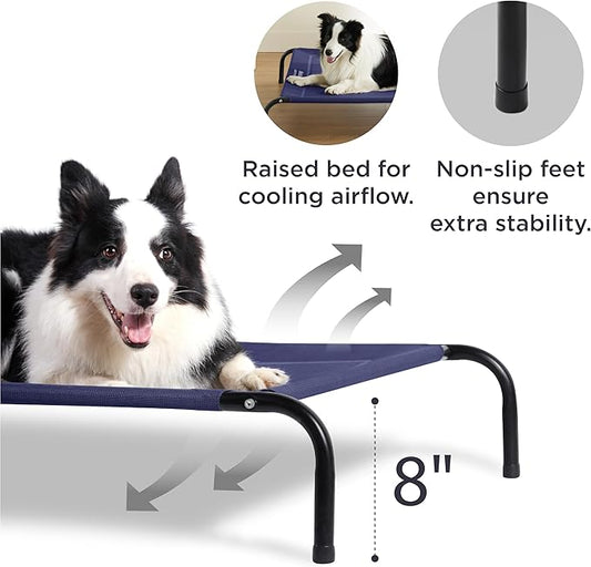 Bedsure Elevated Raised Cooling Cots Bed for Large Dogs, Portable Indoor & Outdoor Pet Hammock with Skid-Resistant Feet, Frame with Breathable Mesh, Deep Sea Blue, 49 inches