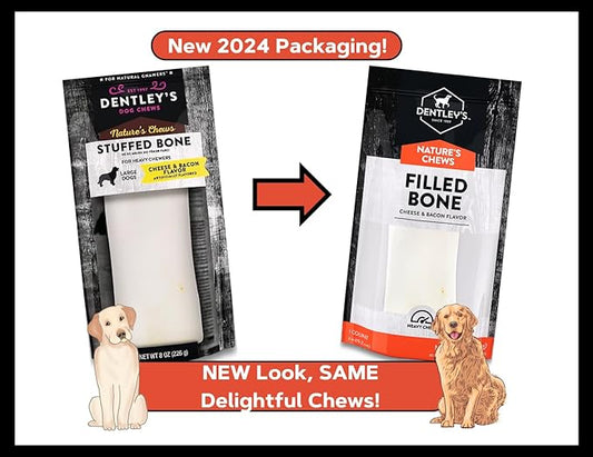 Filled Dog Bones Bundles for Large Dogs, Large Stuffed Femur Bone Bundle with 1 Dog Waste Roll, Long-Lasting Dental Treats for Aggressive Chewers (Cheese & Bacon)