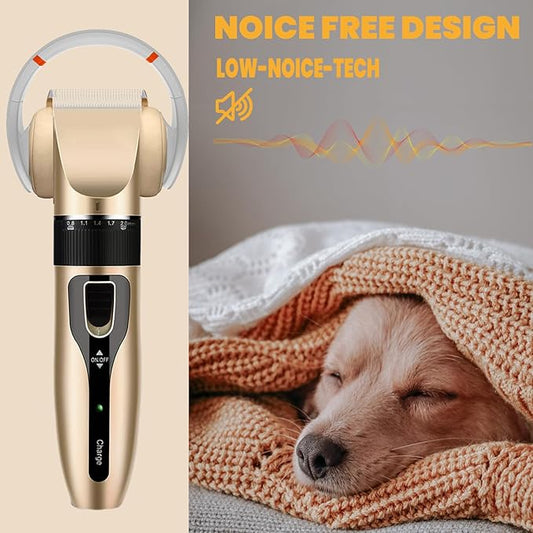Dog Grooming Kit, Low Noise Professional Dog Grooming Clippers, Dog Hair Trimmer, Rechargeable Cordless Pet Hair Clippers Tools for Dogs Cats Pets