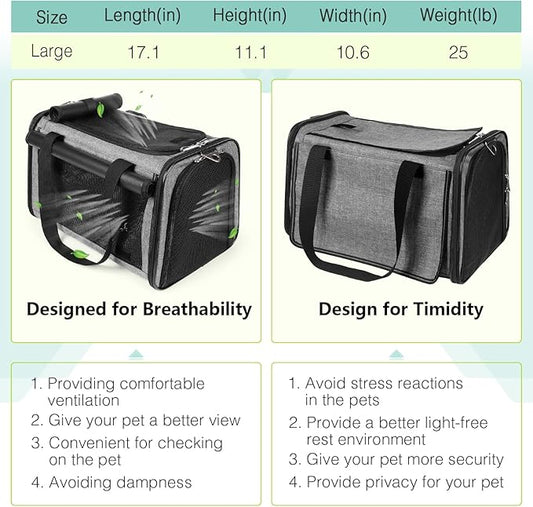 YUDODO 25 lbs Lightproof Pet Carriers Airline Approved Dog Cat Travel Soft Sided Carrier Reflective Mesh Safe Pet Cat Carrier Foldable Portable Small Animal Rabbit Puppy Cat Carrier Grey Green