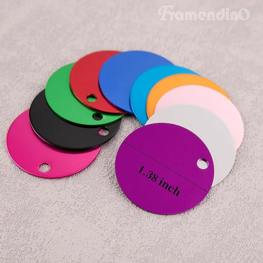 Framendino, Pet ID Tag Colorful Blank Round Double Sided Pets ID Tag Name Phone Number ID Tags Aluminum Charms