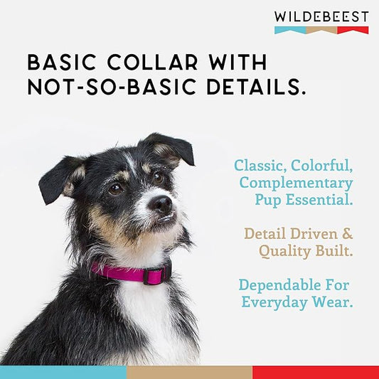 Dog Collar, Lightweight, Heavy Duty Dog Collar with Buckle, Fabric Pet Collar, Breathable & Adjustable Puppy Collar, Dog Collars for Small Dogs (Fuchsia, Small - 8-12 Inch) - Wildebeest