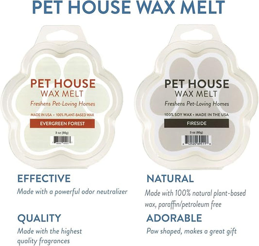 One Fur All Pet House Wax Melts, Evergreen Forest and Fireside Long-Lasting Winter Scent for A Fresh Smelling Home, Pet-Friendly Plant-Based Soy, 3 OZ Each, Pack of 2