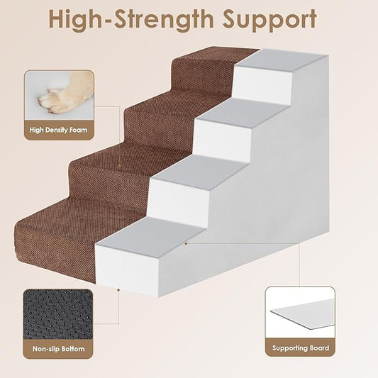 EHEYCIGA Dog Stairs for Beds 19.7" H, 4-Step Dog Steps for Small Dogs and Cats, Slope Pet Steps with Non-Slip Bottom, Brown