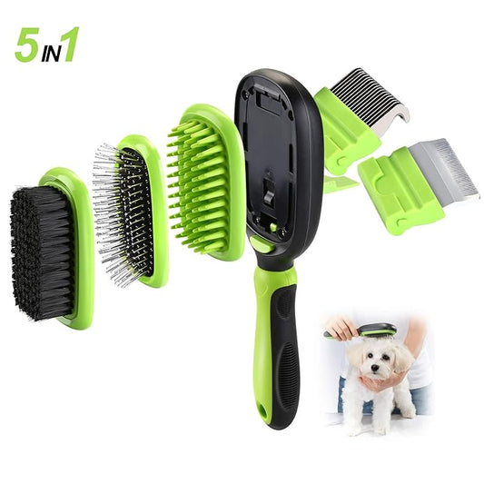 Ownpets 5 in 1 Pet Brush Set, Pet Grooming Shedding Massage Combs for Long Short Hair Dogs & Cats, Removes Undercoat, Dander, Dirt & Improves Circulation