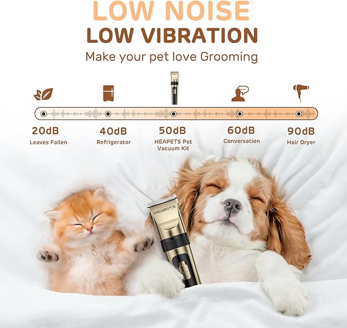 Dog Grooming Clippers, Low Noise, Electric Quiet, Adjustable Clipper Comb, Rechargeable Cordless Dog Hair Clippers for Dogs Cats Pets, Gold