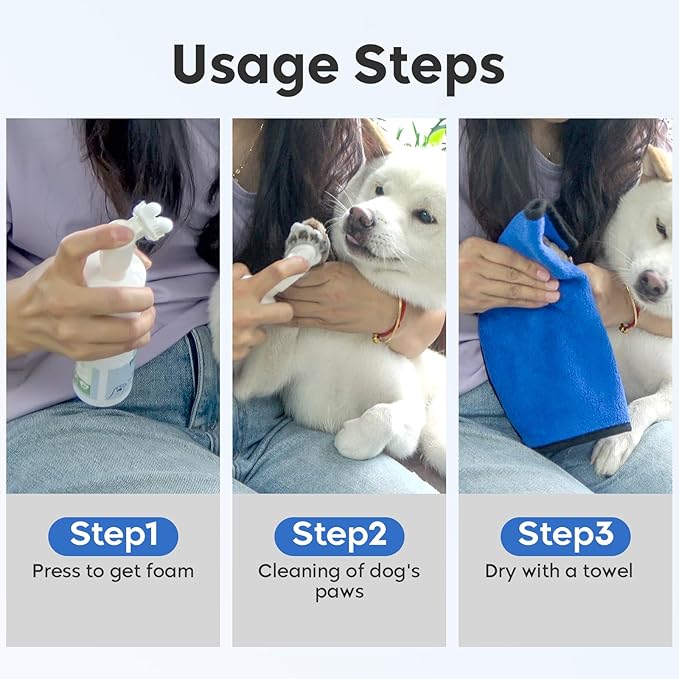 Dog Paw Cleaner,Dog Paw Wash Care for Dogs Large Medium Small XL Breed,2 Pack Waterless Foam with Silicone Scrubber, Dogs Cats Feet Paw Cleaner
