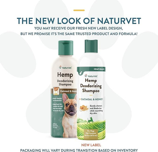 NaturVet – Hemp Deodorizing Shampoo for Dogs - Plus Oatmeal & Honey – 16 oz – Gently Cleanses & Deodorizes Skin & Coat – Enhanced with Hemp Seed Oil, Coconut Oil & Aloe Vera Extract