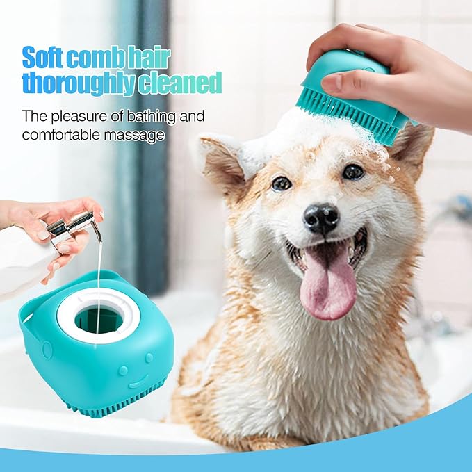4-Piece Rubber Pet Grooming Kit for Dogs and Cats - Gentle Deshedding Brush & Massage Gloves, Suitable for Short & Long Hair, Bathing and Shedding Tool(3 * Blue+Green)