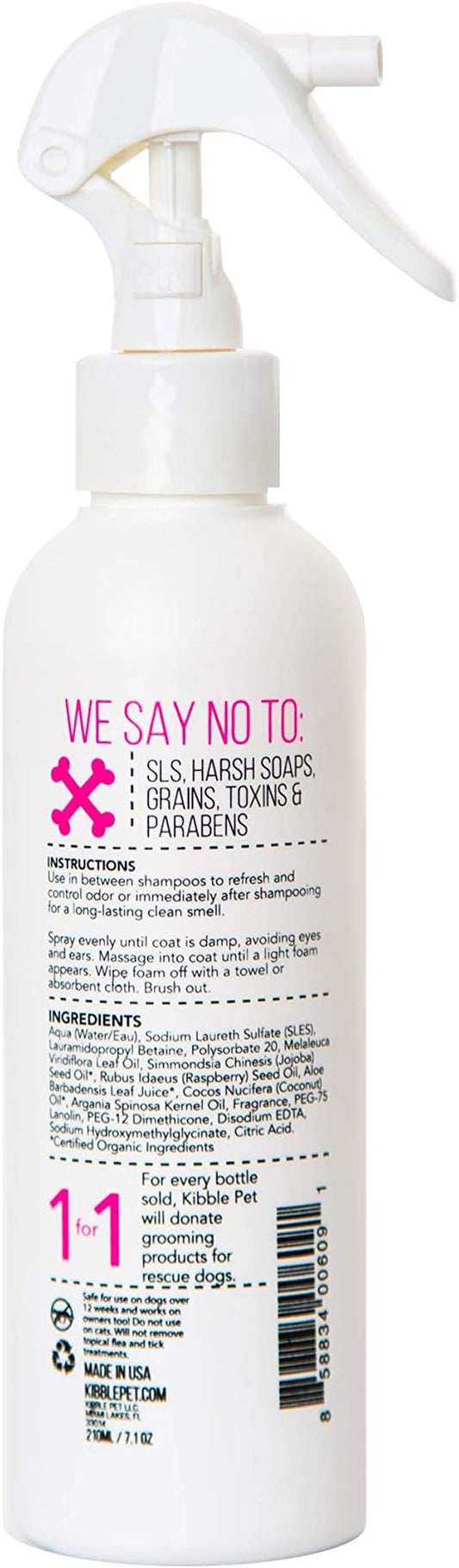 Waterless Pet Shampoo Wash, No Rinse Dog Groomer Spray, Protects Coat & Soothes Skin, Fur Deodorizer, Long Lasting Odor Defense, Hypoallergenic, Made in The USA, Vanilla & Amber Scent, 7.1 oz.