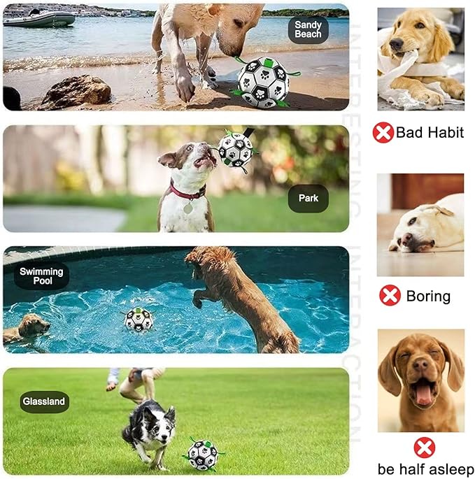 Amasiver Dog Soccer Ball Toys with Straps - 8 inch Large Herding Ball for Dogs, Interactive Dog Toys for Tug of War, Tug Toy Birthday Gifts, Water Toy, World Cup Sturdy Dog Balls for Medium Large