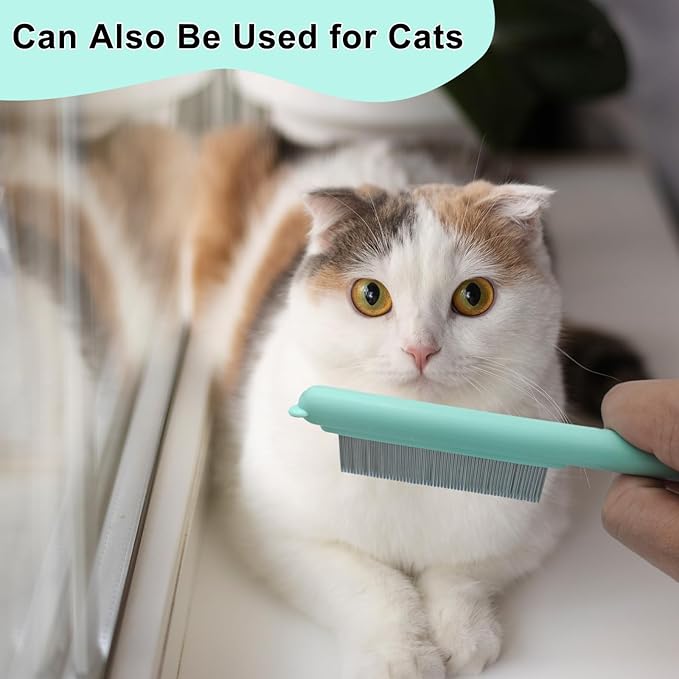 Cute Plastic Dog Comb with Stainless Steel Bristles and Furry Ears Design - Pet Grooming Tool for Removing Dirt and Tangles (Green)