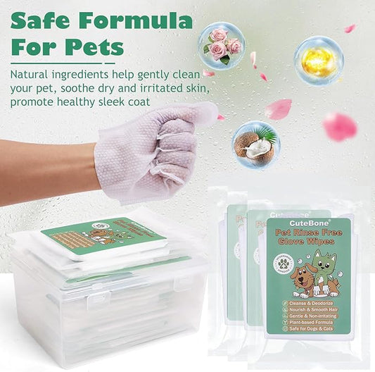 CuteBone Pet Glove Wipes - Dual-Sided Grooming Gloves with Wipes, Gentle and Effective Cleaning for Dogs, Removes Dirt, Fur, and Dander, Convenient and Mess-Free Grooming Solution, 12 Count