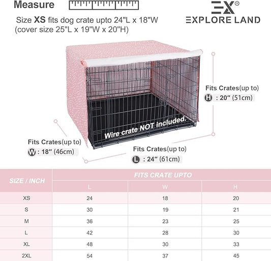 Explore Land Pattern Dog Crate Cover for 24 Inches Wire Cage, Heavy-Duty Polyester 1 2 3 Doors Standard Metal Pet Kennel Enclosure (Princess Pink)