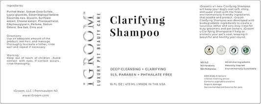 iGroom Clarifying Dog Shampoo, Soft, Shiny, and Clean Dog Coat, Luxury Pet Beauty Care, Sooth and Protect Coat, All Natural Ingredient Shampoo, Made in USA, 16 oz