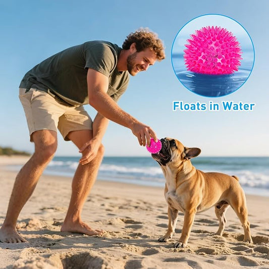6-Pack 2.5” LED Light-Up Squeaky Dog Toy Balls ,Durable Interactive Glow Fetch Toys for Aggressive Chewers,BPA Free Non-Toxic, Spiky Puppy Chew Balls