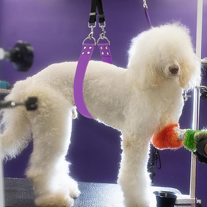 Pet Dog Grooming Belly Straps - Pet Dog Grooming Loops 2" Wide Purple Groomer Belly Support Band Waterproof Strong PVC Belly Loop Grooming Restraint for Pet Bathing Grooming (Purple-Long)