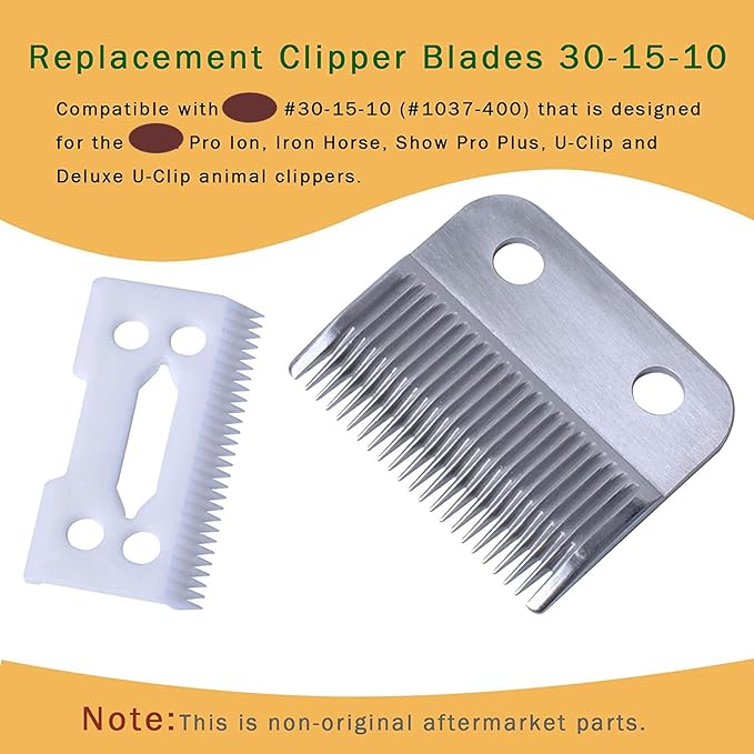 Replacement Clipper Blade Compatible with W-AHL #30-15-10 Pro Ion, Iron Horse, Show Pro Plus, U-Clip, and Deluxe U-Clip,Professional Pet Animal Dog Standard Adjustable Blade Set