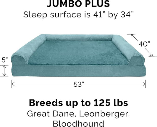 Furhaven Orthopedic Dog Bed for Large Dogs w/ Removable Bolsters & Washable Cover, For Dogs Up to 125 lbs - Plush & Suede Sofa - Deep Pool, Jumbo Plus/XXL