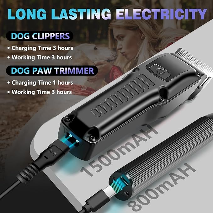 Cordless Dog Grooming Clippers Kit & Paw Trimmer with LED Light, Professional Electric Pet Hair Clippers, Dog Shavers for Grooming Thick Hair (Black)