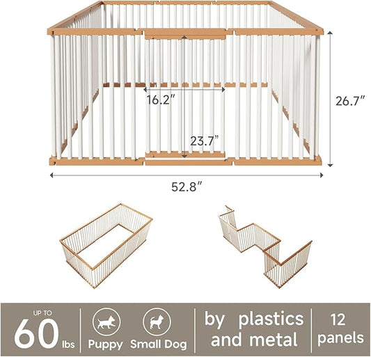 Dog Playpen Foldable Metal Pet Pen Fence Pet Door 12 Panels for Medium/Small Dogs, Indoor & Outdoor,Portable Pet Playpen for Camping, Yard and RV