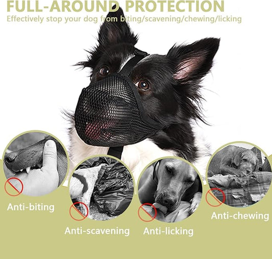 Dog Muzzle for Large Dogs, Soft Mesh Dog Mouth Guard, Whongkidz Basket Muzzle Allow Drinking No Biting Chewing Dog Face Mask for Walking Dogs That Eat Everything (Black, L)