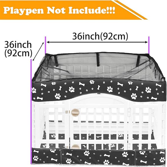2 Pack Dog Playpen Cover and Bottom Pad Fits for 36 Inch 4 Panels Pet Playpen, Dog Crate Pad Puppy Play Pen Cover, Hoop and Loop Design (Note: Playpen Not Included). -Black