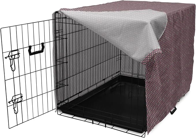 Lunarable Dusty Rose Dog Crate Cover, Retro Polka Dots Pattern in Pink Colors Spotted Texture Image, Easy to Use Pet Kennel Cover for Medium Large Dogs, 36 Inch, Pink Peach Charcoal Grey