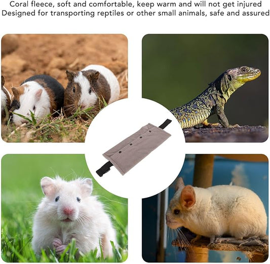 Reptile Sling Carrier, Soft and Comfortable Material Adjustable Strap Bearded Dragon Sling for Outdoor Travel Walking Rest (Grey)