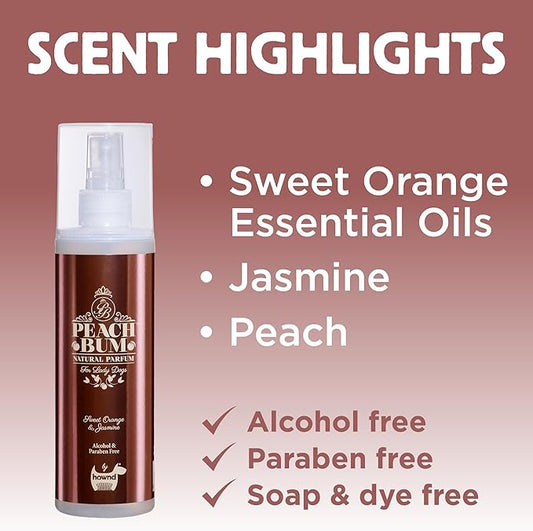 hownd Peach Bum Natural Parfume Mist Deodorizing & Detangling/Shine Spray For Dogs - Long Lasting, Sweet Orange & Jasmine, Freshen Up Between Baths - No Alcohol, Parabens, Soap or Dyes, 8.5oz