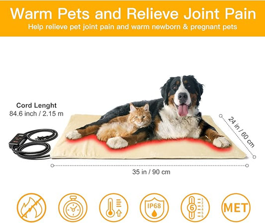 Toozey Pet Heating Pad, 6 Adjustable Temperature Dog Cat Heating Pad with Timer, Indoor Pet Heating Pads for Cats Dogs with Chew Resistant Cord, Electric Pads for Dogs Cats, Pet Heated Mat