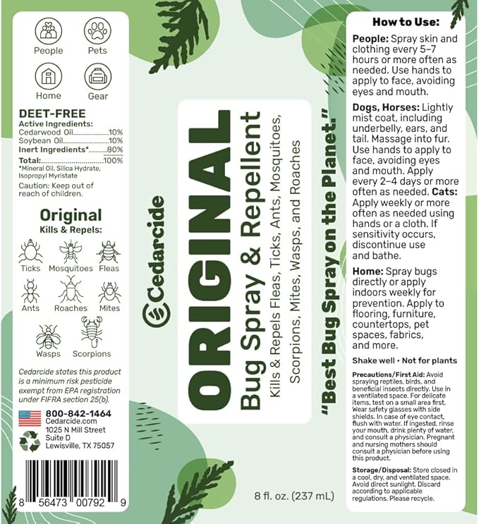 Cedarcide Original & Tickshield Family Pack | Natural Cedar & Lemongrass Oil Bug Spray | Eco-Friendly, Family-Safe Flea & Tick Repellent | Pack of 4, 1oz Spritzers