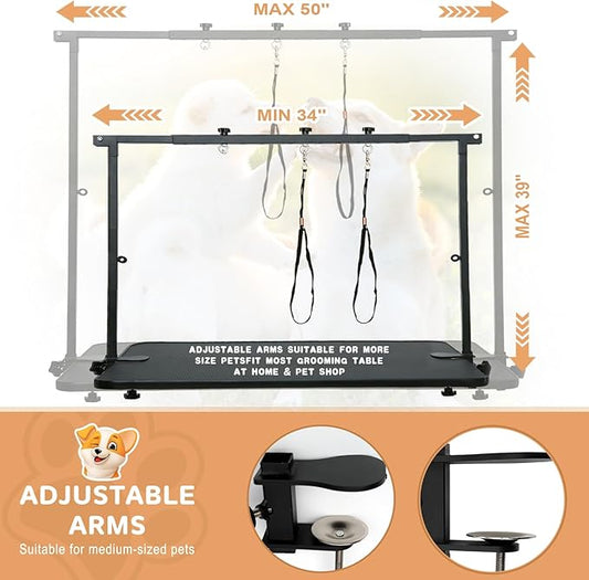 Breeze Touch Dog Grooming Table Arm - Overhead Pet Grooming Arm 39" H Adjustable, Foldable Cat and Dog Grooming Arm with Clamps Cat Grooming Loops for Small Medium Large Dog, Not Include Table