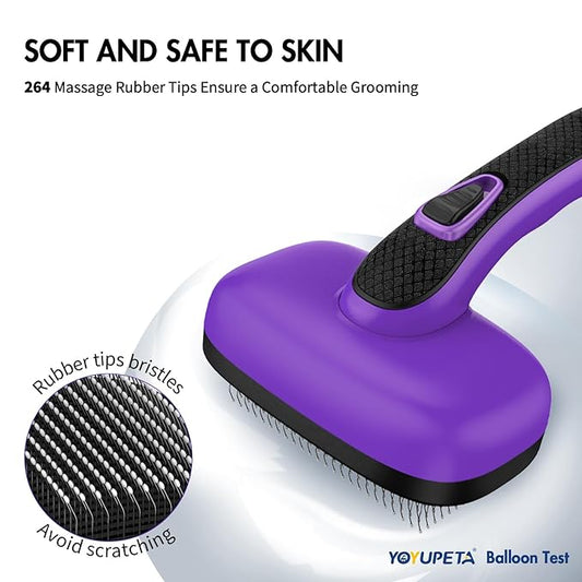 Dog Self Cleaning Slicker Brush for Shedding, Ideal for Short Long Haired Dogs, Including Cat. Removes Loose Fur, Undercoat, Mats, Tangled Hair. Suit for Large Medium Small Animal, Purple