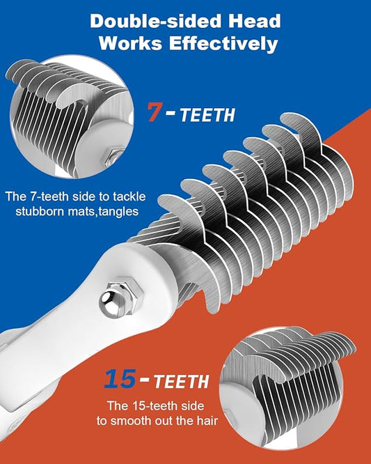 ACE2ACE Dematting Comb for Dogs, Deshedding Dog Brush, Undercoat Rake for Shedding Long Haired, Remove Knots, Tangles, and Matted Fur, Pet Grooming Tool, Orange