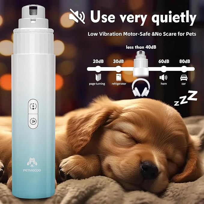 Dog Nail Grinder & Upgrade Professional with 3-Speed Adjustment Super-Quiet and Low-Vibration Pet Nail Trimmers with Forward and Reverse Functions - Safe Pause Button Wireless Type-C Charging(Green)