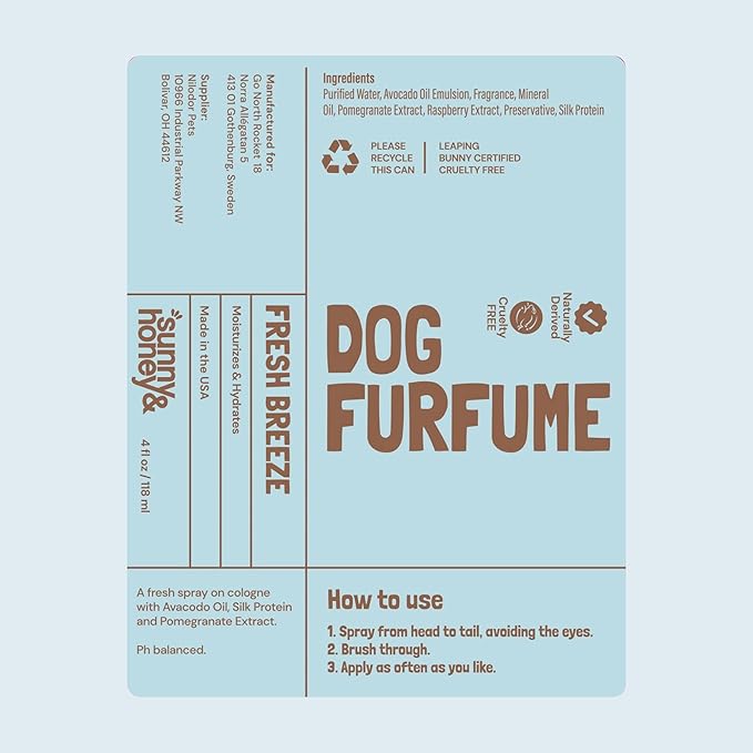 Sunny & Honey 4oz Dog Perfume Spray Long Lasting - Deodorizing, Detangling & Hydrating - Dog Cologne - pH Balanced - Spray Deodorizer Perfume (Fresh Breeze Scent, 2 pack)