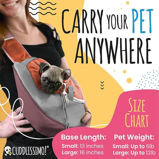 Pet Sling Carrier - Small Dog Puppy Cat Carrying Bag Purse Pouch - For Pooch Doggy Doggie Yorkie Chihuahua Baby Papoose Bjorn - Hiking Travel Front Backpack Chest Body Holder Pack (Red-L)